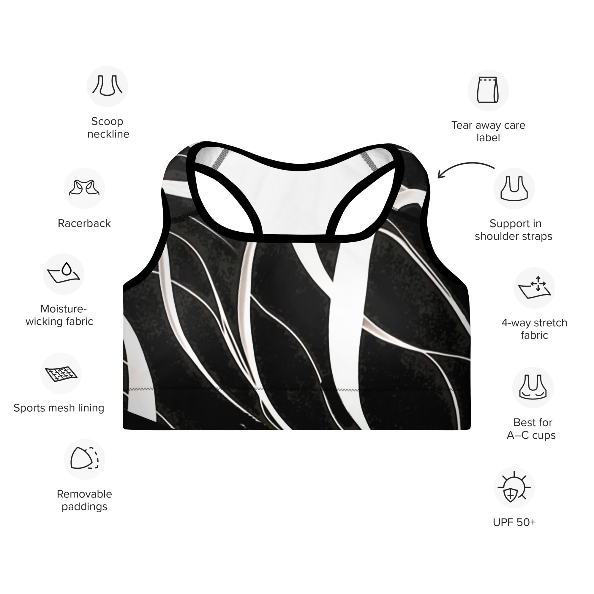 Black & White Sports Bra. Gym top or Dance top. Yoga top or bra for pilates. La Danza by WickedYo.